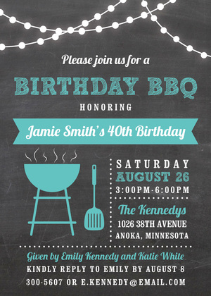 Birthday BBQ Lights Red Invitations