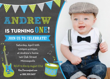 Making Music Blue Green Gray Birthday Invitations