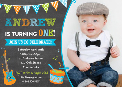 Making Music Blue Orange Green Birthday Invitations