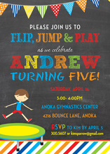 Trampoline Boy Colorful Stripes Chalkboard Invitations