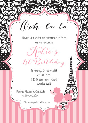 Paris Poodle Frame Chalkboard Birthday Invitations