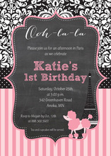 Paris Poodle Frame Chalkboard Birthday Invitations