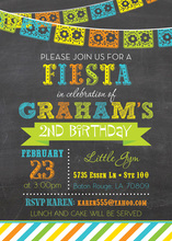 Modern Fiesta Banners Chalkboard Birthday Invitations