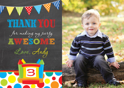 Bright Bunting Bounce House Girl Photo Thank You Card