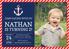 Red Navy Nautical Photo Birthday Invitations