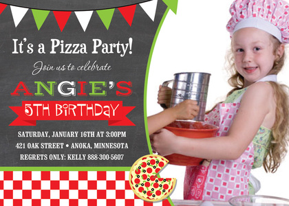 Pizza Party Chalkboard Birthday Invitations