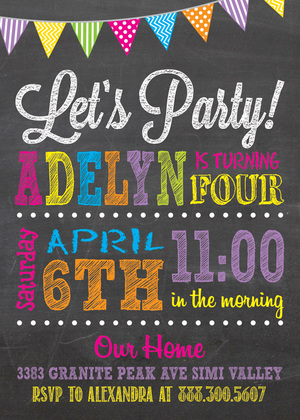 Party Poster Style Chalkboard Birthday Invitations