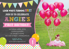 Pastel Balloons Dots Chalkboard Photo Invitations