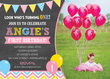 Pink Blue Yellow Balloons Chalkboard Photo Invitations