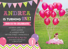 Pink Green Purple Balloons Chalkboard Photo Invitations