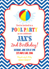 Splash Blue Chevrons Pool Party Beach Ball Invitations