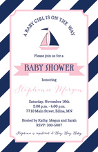 Pink Navy Sailboat Diagonal Navy Stripes Invitation