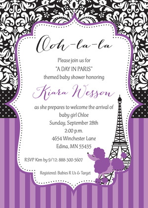 Paris Poodle Frame Luxury Birthday Invitations