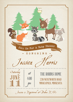Woodland Animals Brown Fill-in Invitations