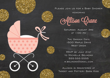 Gold Glitter Graphic Polka Dots Stroller Invitation