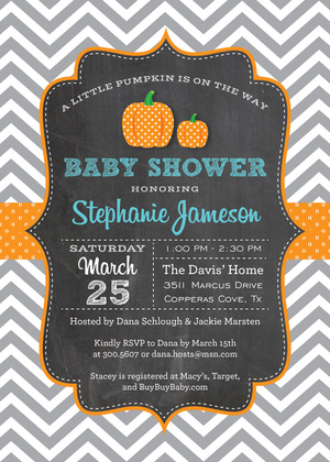 Little Pumpkin Turquoise Chevron Invitations