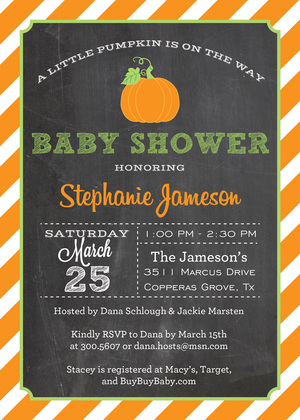 Little Pumpkin Blue Stripes Inviation Invitations