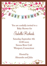 Pink-Red Floral Baby Bird Invitation