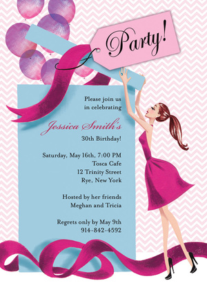 Balloon Gift Blonde Girl Party Shower Invitations
