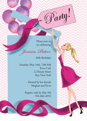 Balloon Gift Brunette Girl Bridal Shower Invitations