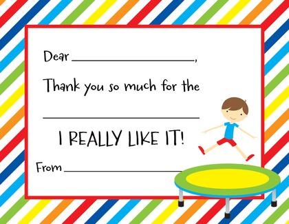 Trampoline Girl Kids Fill-In Thank You Cards