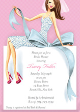 Beautiful Brunette Bride Bow Bridal Shower Invitations