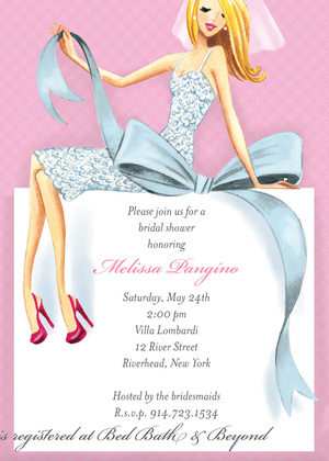 Beautiful Brunette Bride Bow Bridal Shower Invitations