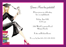 Grad on Books Blonde Invitation