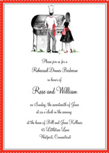 Red Barbecue Grill On Blue Plaid Invitations