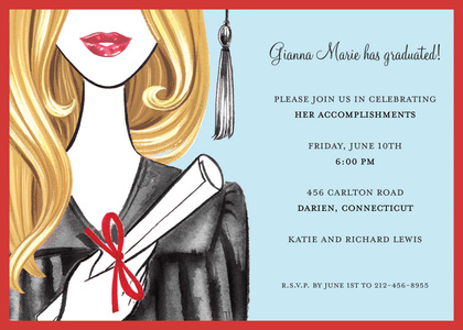 Glamorous Grad Brunette Invitation