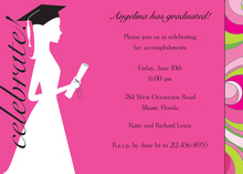 Modern Black Pink Graduation Photo Invitations