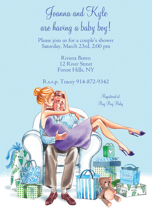 Kisses for Baby Blue Brunette Invitation