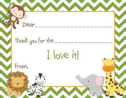 Safari Animals Grey Chevron Fill-In Thank You Cards