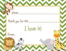 Safari Animals Grey Chevron Fill-In Thank You Cards