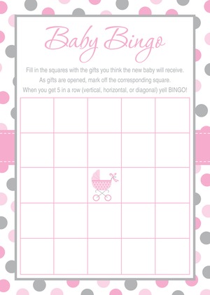 Pink Gray Polka Dot Baby Carriage Thank You Cards