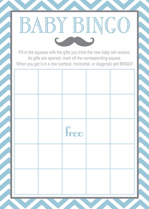 Little Mustache Blue Chevrons Baby Prediction Cards