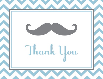 Little Mustache Blue Chevrons Green Border Thank You Cards