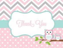 Pink Giraffes Grey Chevron Thank You Cards