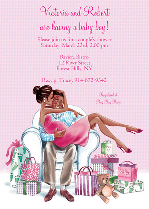 Kisses for Baby Pink Brunette Invitation