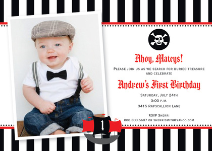 Colorful Pirate Piano Ship Blue Invitations