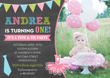 Ties Tutus Photo Birthday Party Invitations