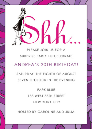 Stylish Surprise Shower Pink Border Invitations