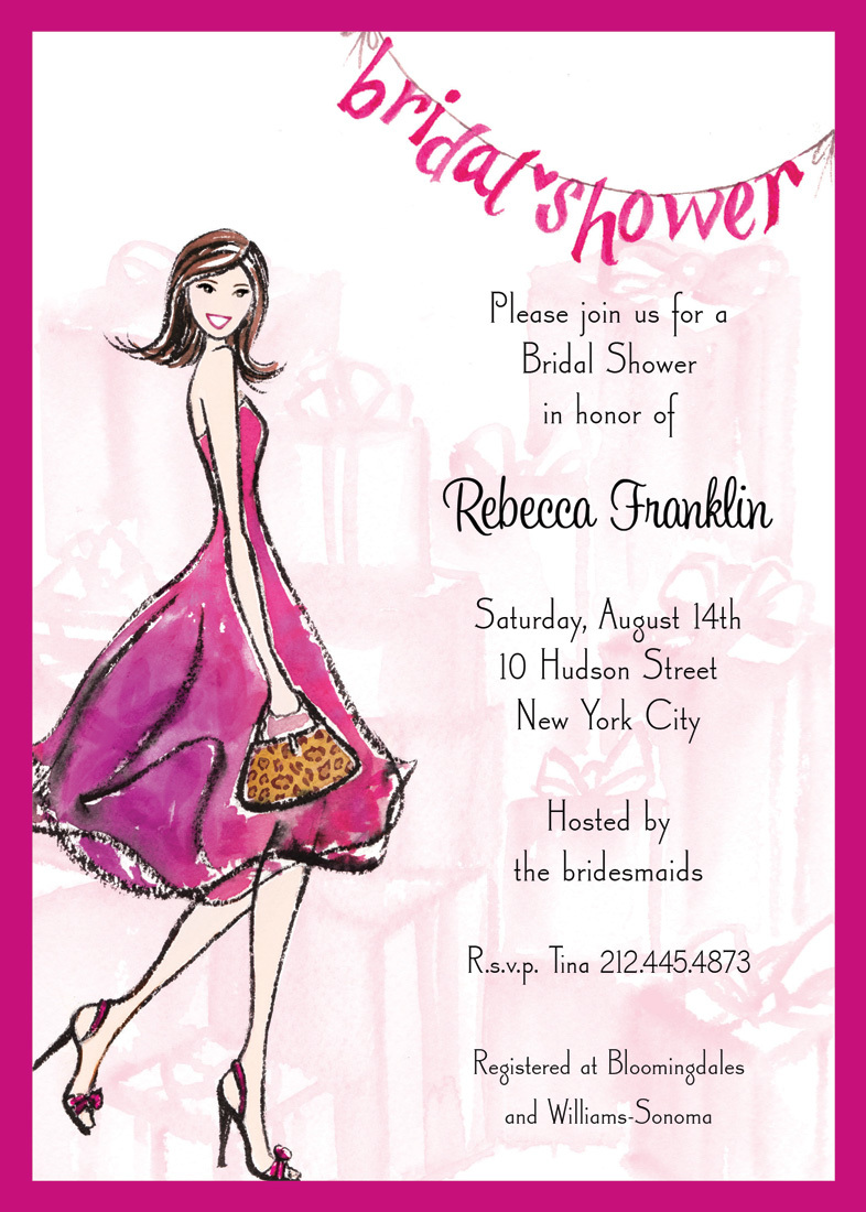 Fun Pink Walking Bride Bridal Shower Invitations