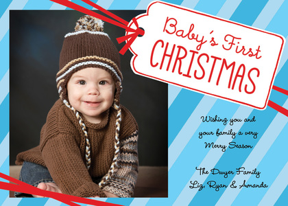 Baby's 1st Christmas Stripes Pink Photo Cards