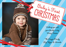 Baby's 1st Christmas Stripes Blue Photo Cards