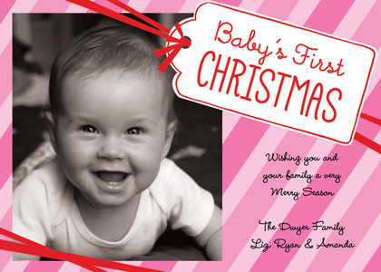 Baby's 1st Christmas Stripes Blue Photo Cards