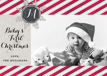 Christmas Monogram Red Stripes Photo Cards