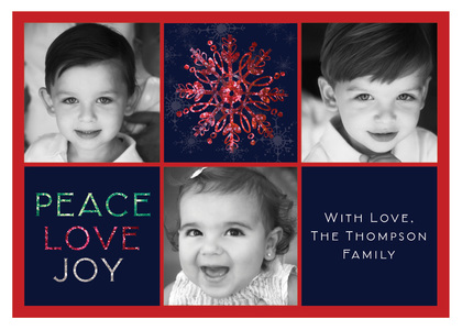 Peace, Love, Joy Snowflake Blue Photo Cards