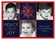 Peace, Love, Joy Snowflake Red Photo Cards