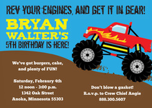 Red Monster Truck Chalkboard Invitations